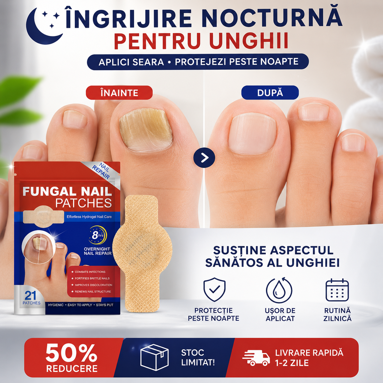 Set 21 Plasturi pentru Unghii Deteriorate si Ingalbenite - Ingrijire Nocturna si Protectie