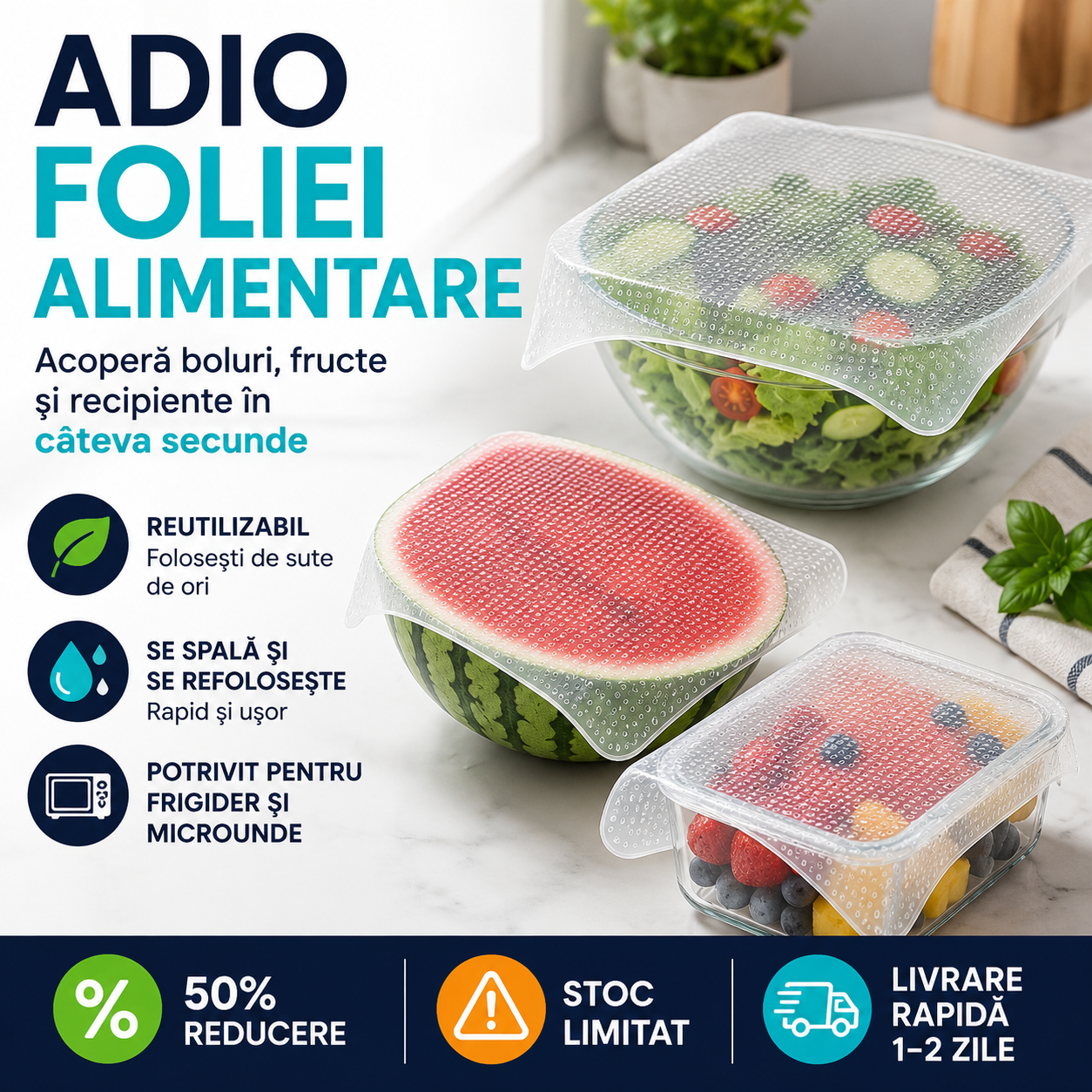 EcoFresh™ 4 Capace Japoneze Reutilizabile Din Silicon - Diferite Mărimi