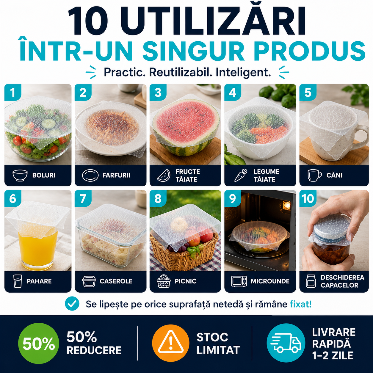 EcoFresh™ 4 Capace Japoneze Reutilizabile Din Silicon - Diferite Mărimi