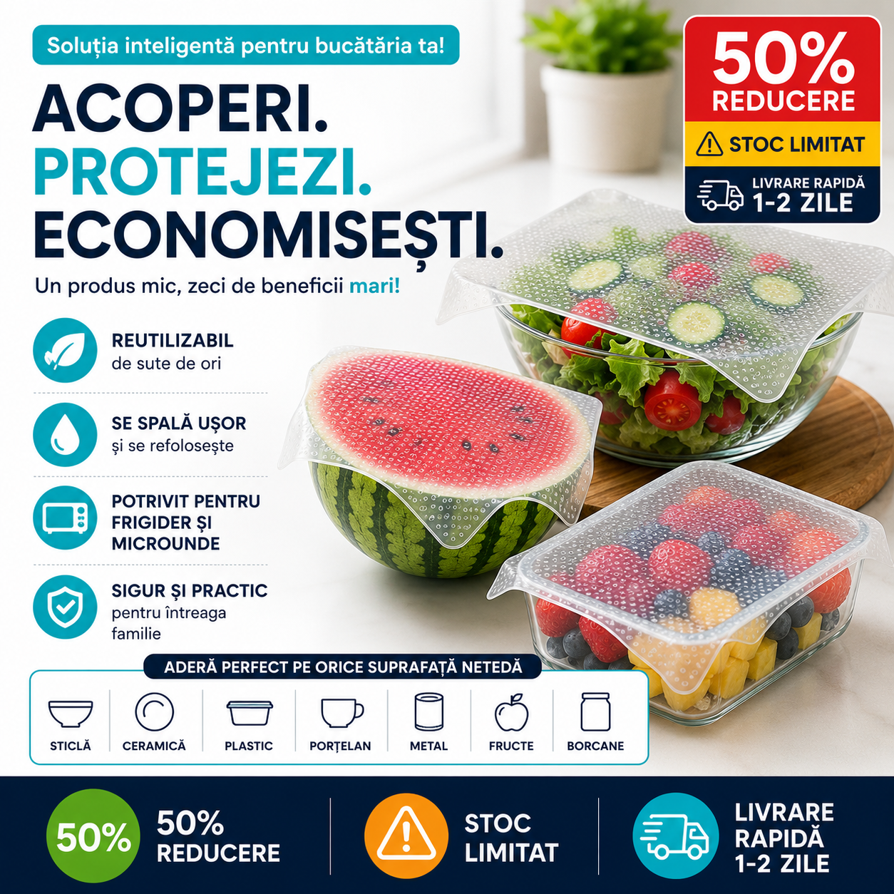 EcoFresh™ 4 Capace Japoneze Reutilizabile Din Silicon - Diferite Mărimi