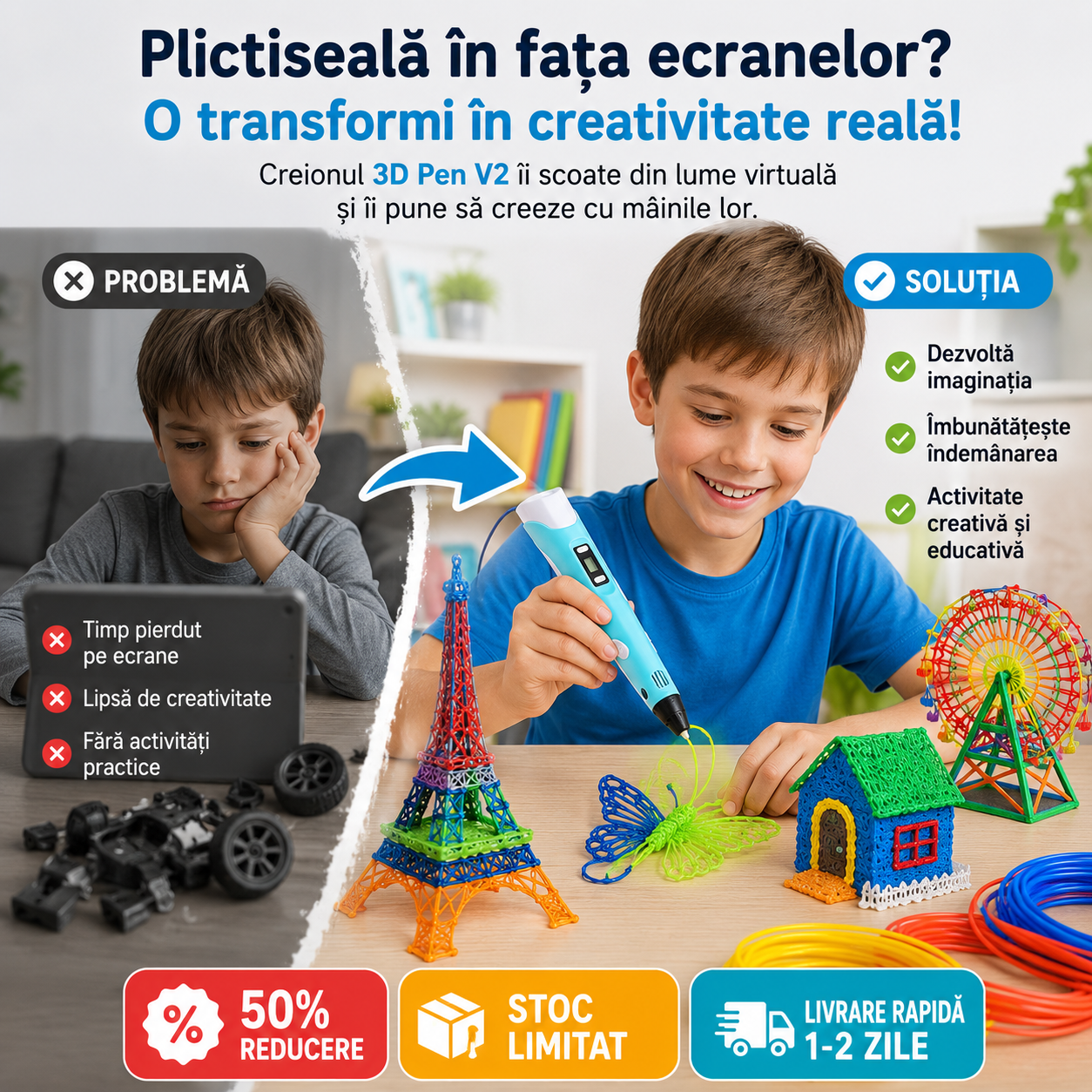 Creatix™ Creion 3D cu 3 Rezerve