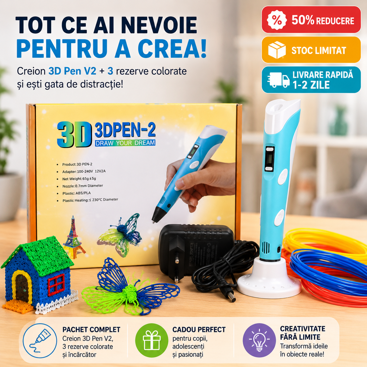 Creatix™ Creion 3D cu 3 Rezerve
