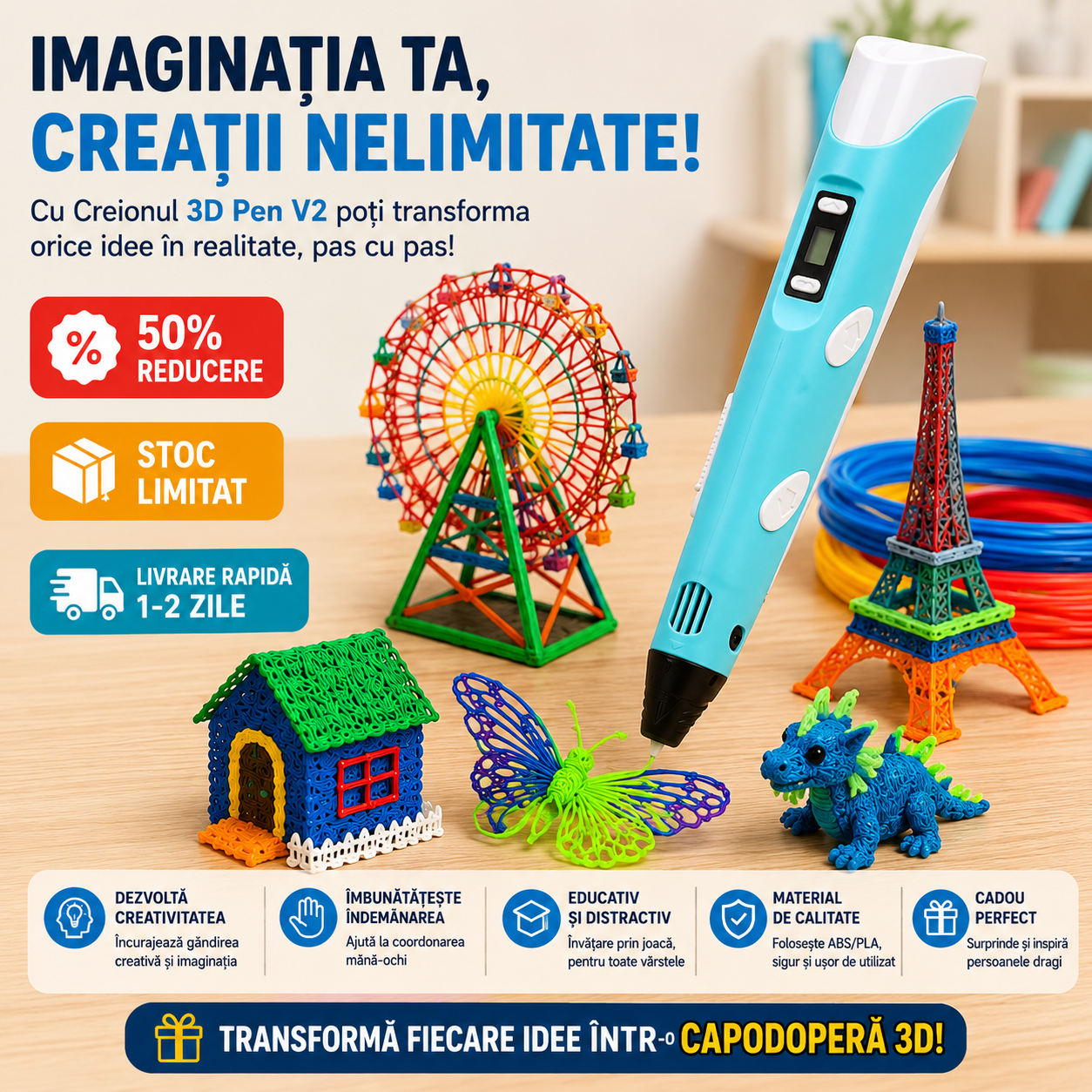 Creatix™ Creion 3D cu 3 Rezerve