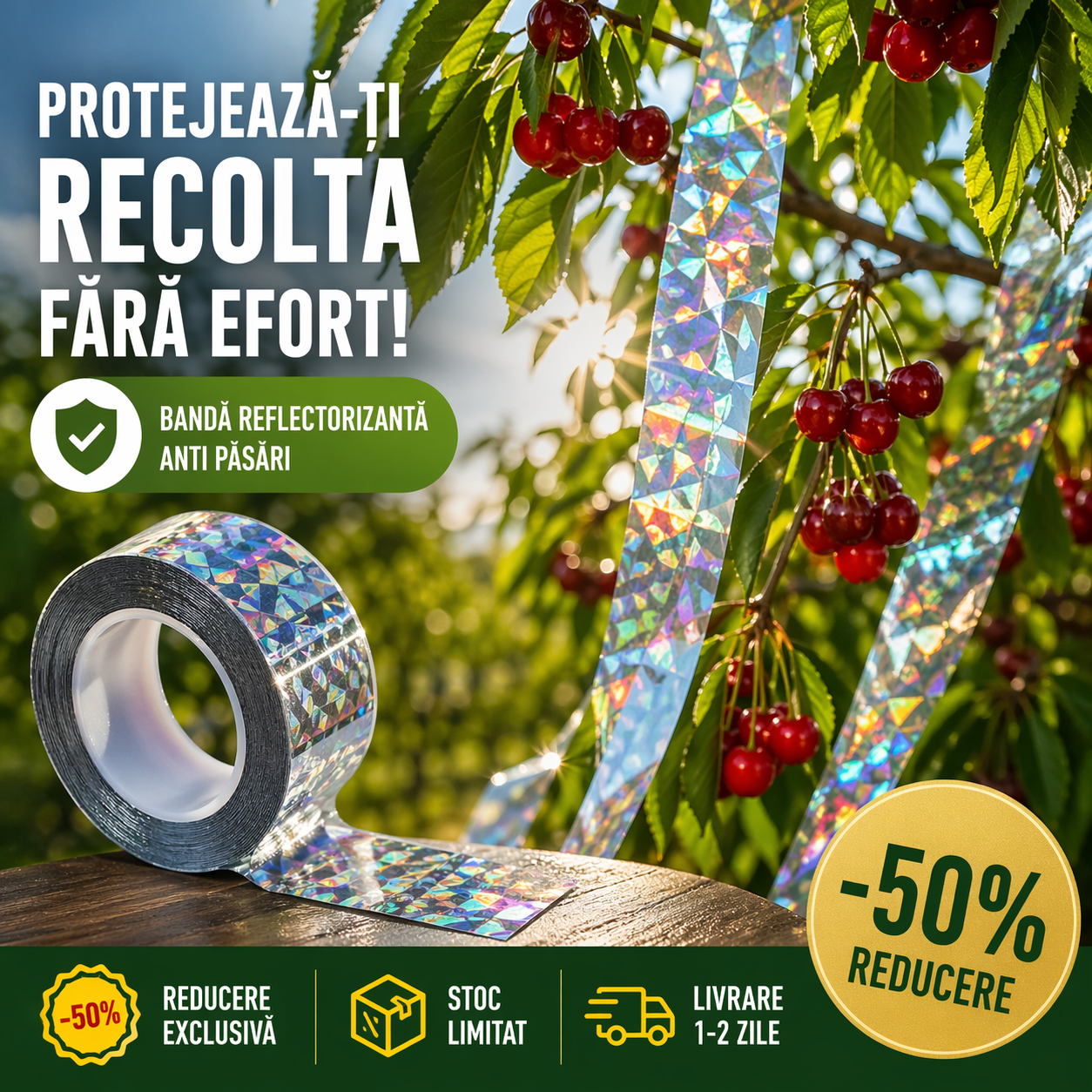 Protect™ Banda Anti Pasari irizata - 35 metri