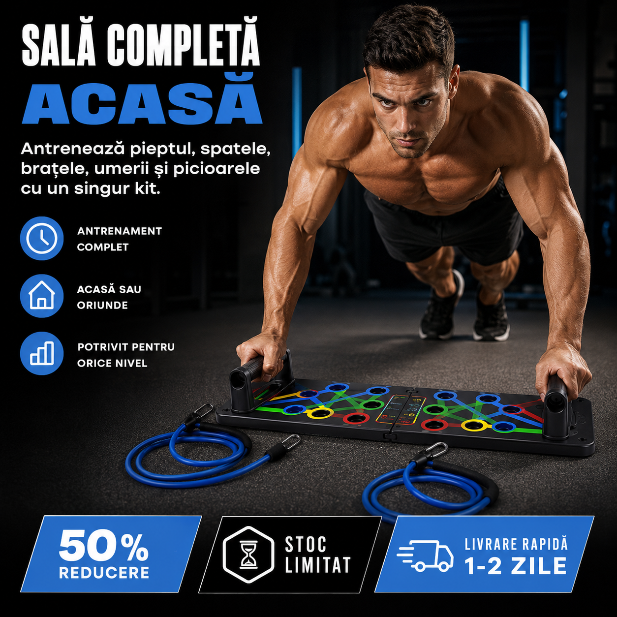 Kit Fitness Multifuncțional cu Placă și Benzi Elastice