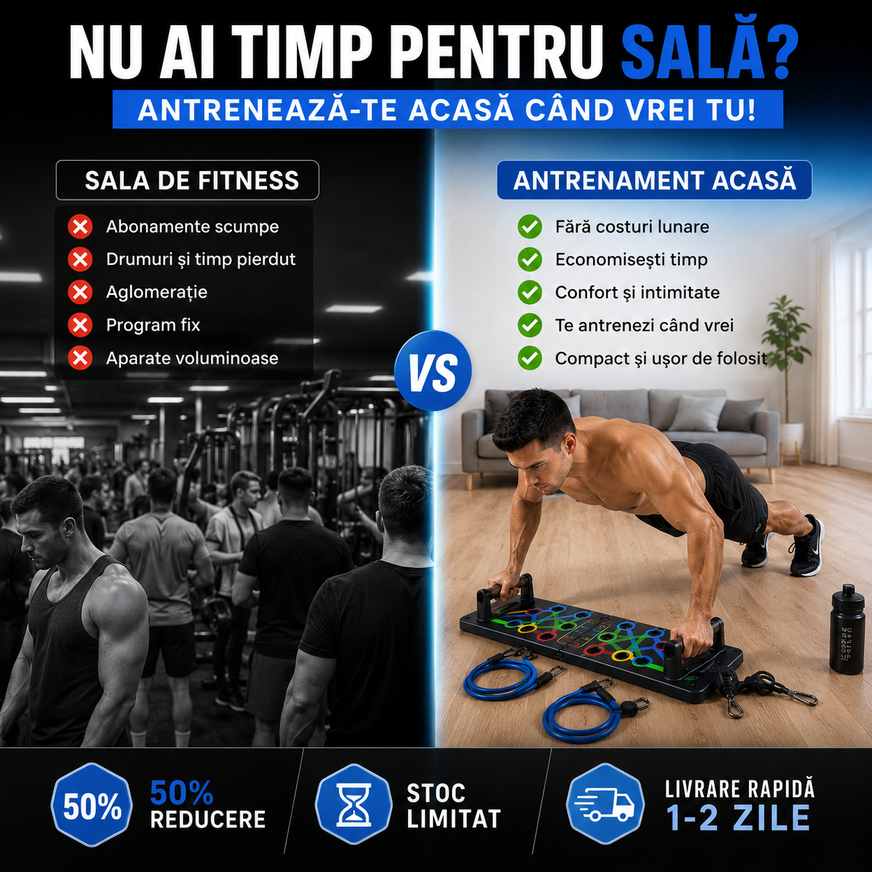 Kit Fitness Multifuncțional cu Placă și Benzi Elastice