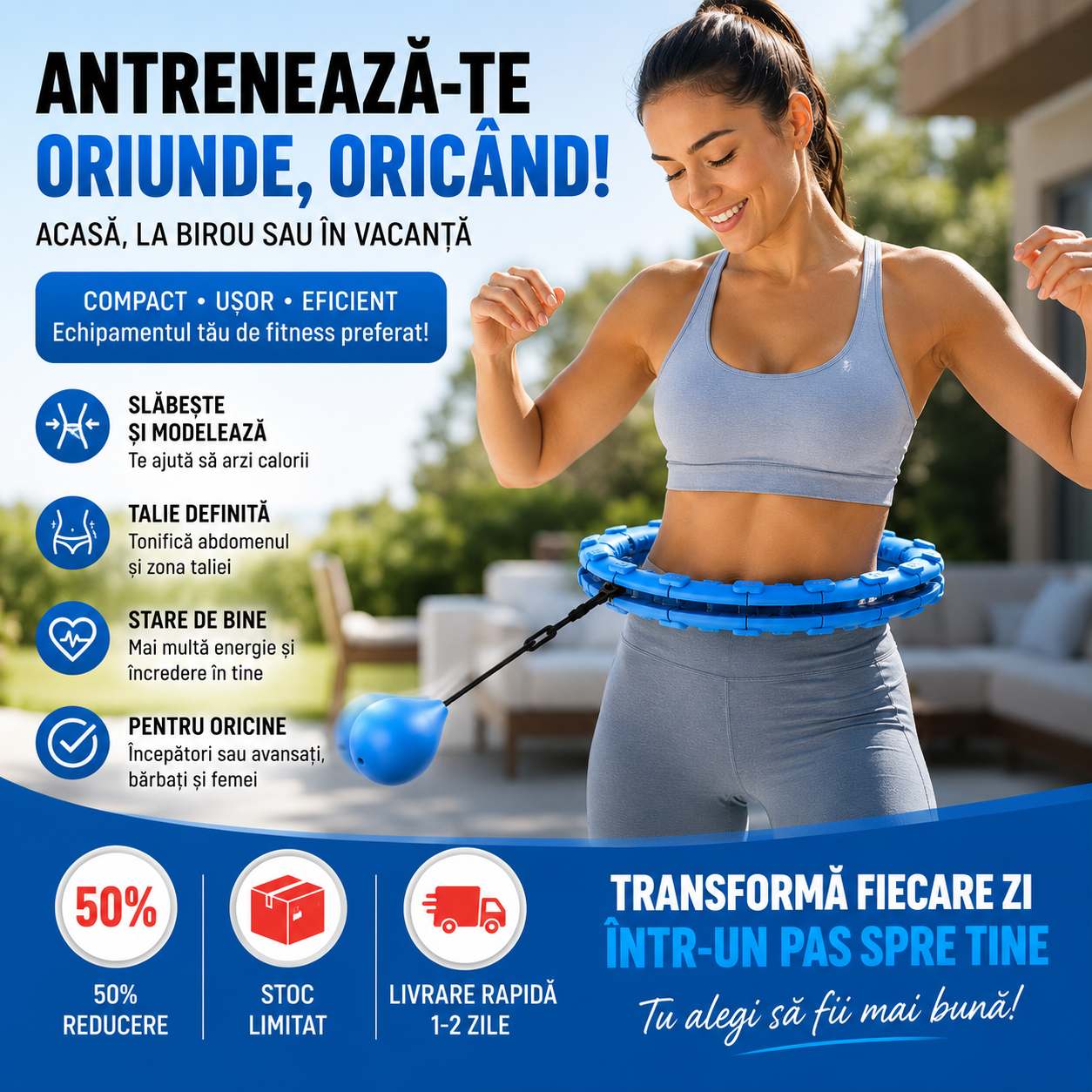 FitSpin™ – Cerc de Fitness Reglabil 360° cu Greutate Rotativă