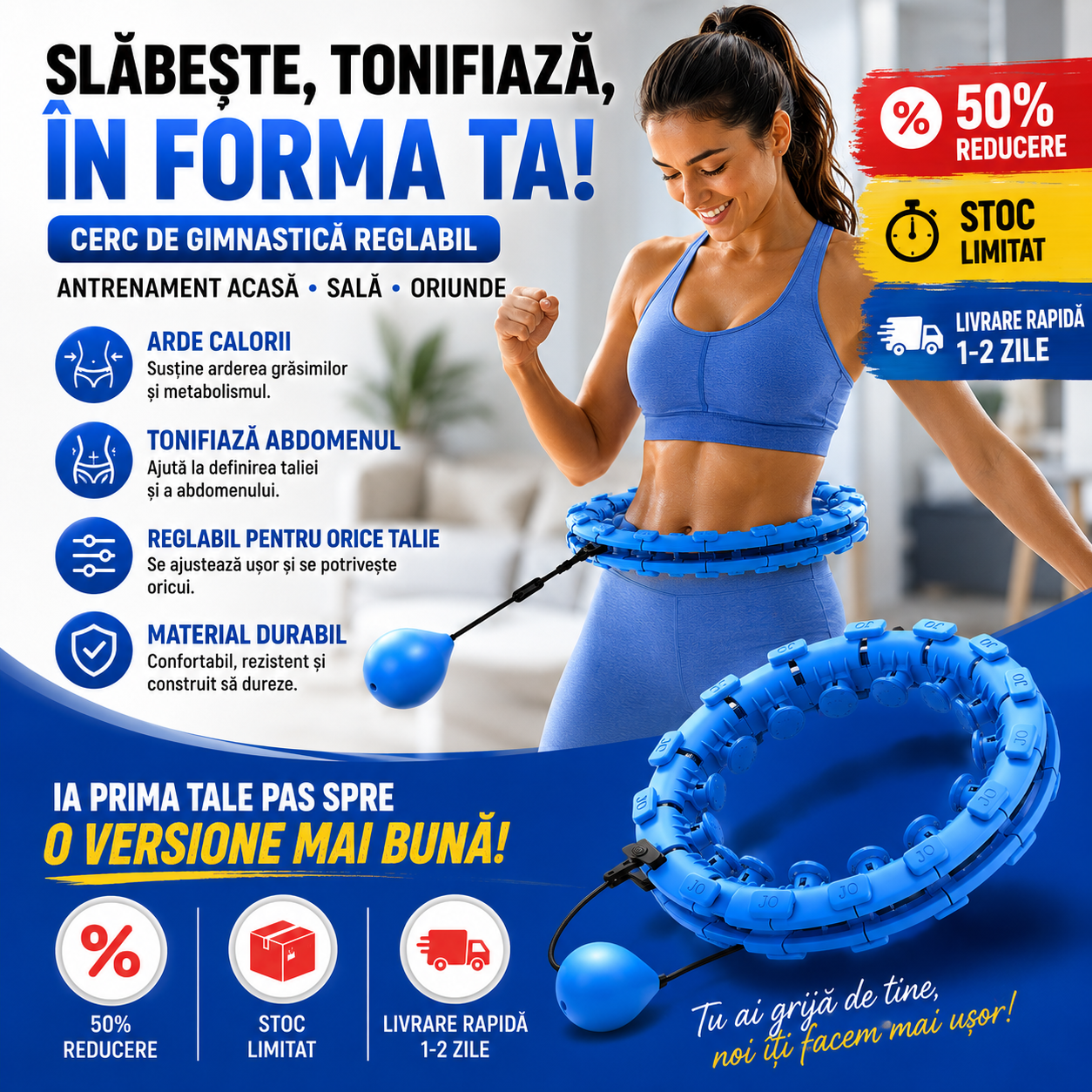FitSpin™ – Cerc de Fitness Reglabil 360° cu Greutate Rotativă
