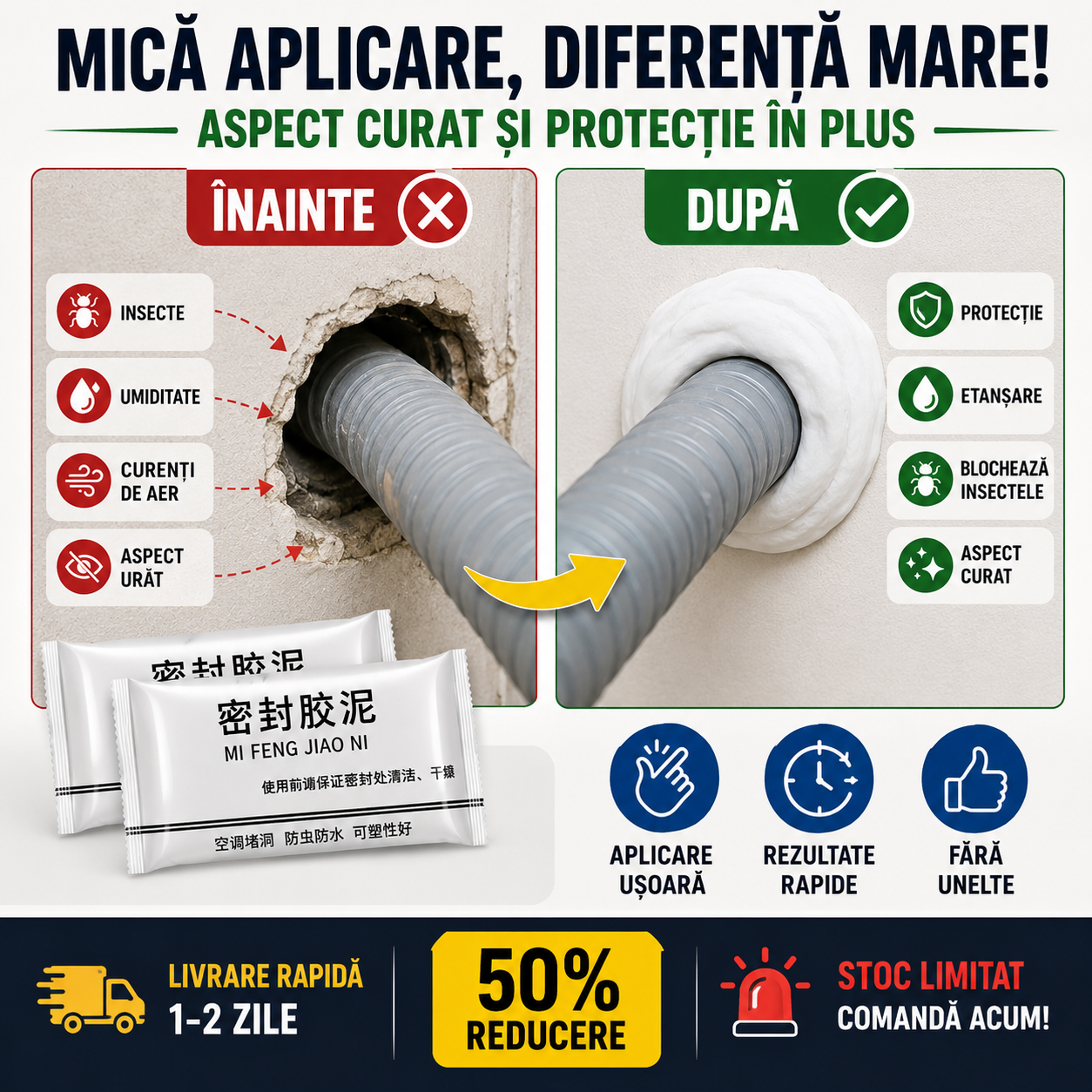 Chit de etanșare modelabilă pentru găuri, crăpături și spații din jurul țevilor și cablurilor