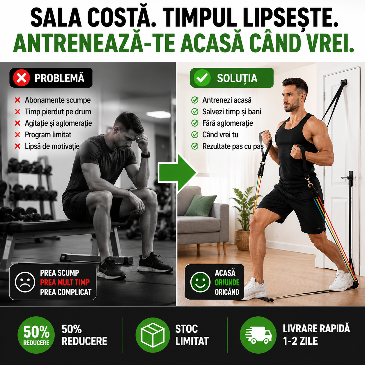 Kit Fitness Complet cu 11 Accesorii și Benzi de Rezistență pentru Antrenament Acasă