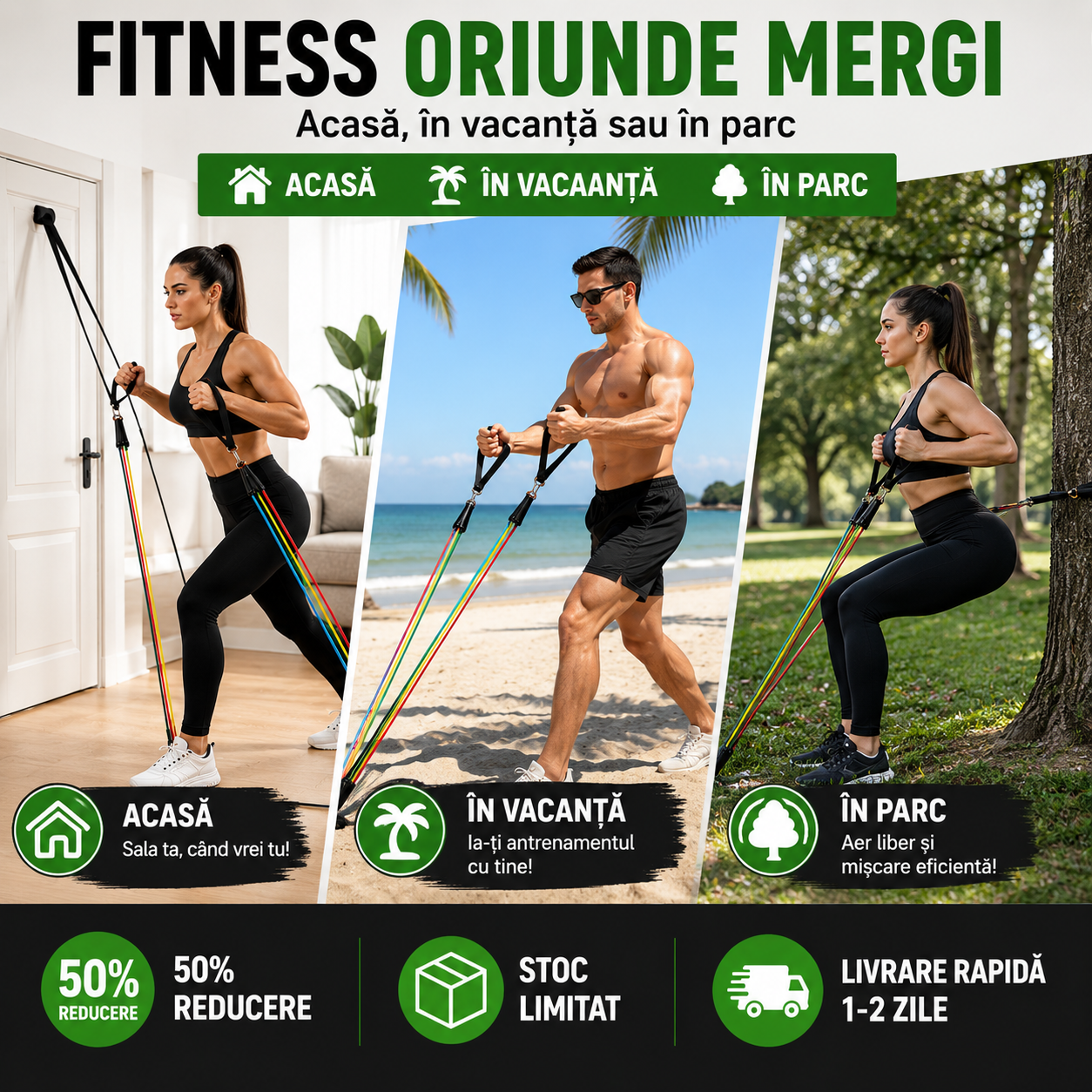 Kit Fitness Complet cu 11 Accesorii și Benzi de Rezistență pentru Antrenament Acasă