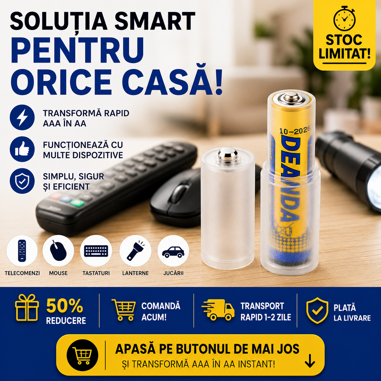 Convertor Portabil de Baterii Mici (AAA) la Mari (AA)