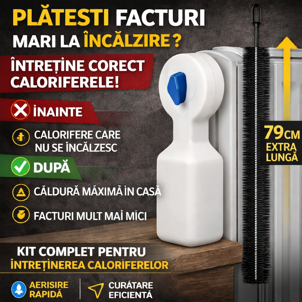 Kit complet pentru întreținerea caloriferelor – dispozitiv + perie