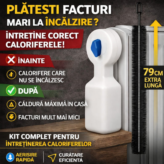 Kit complet pentru întreținerea caloriferelor – dispozitiv + perie