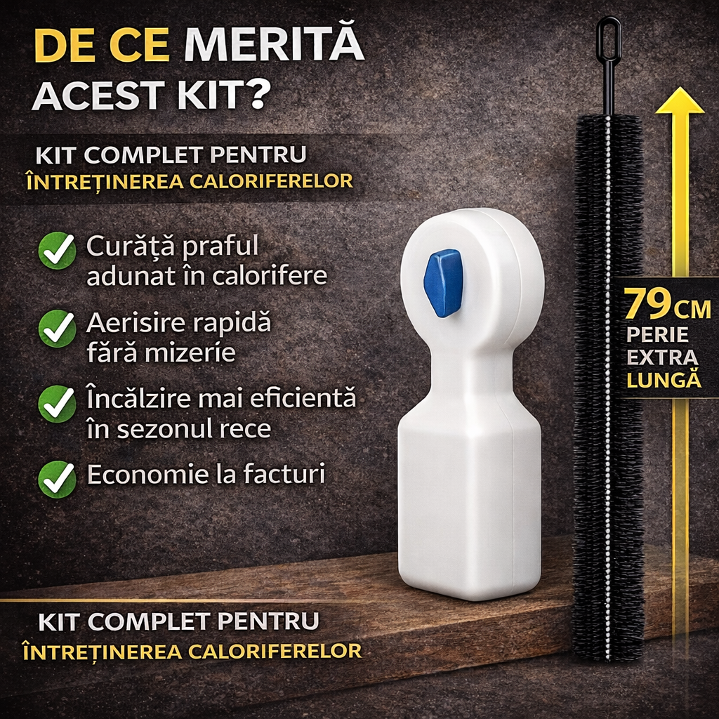 Kit complet pentru întreținerea caloriferelor – dispozitiv + perie