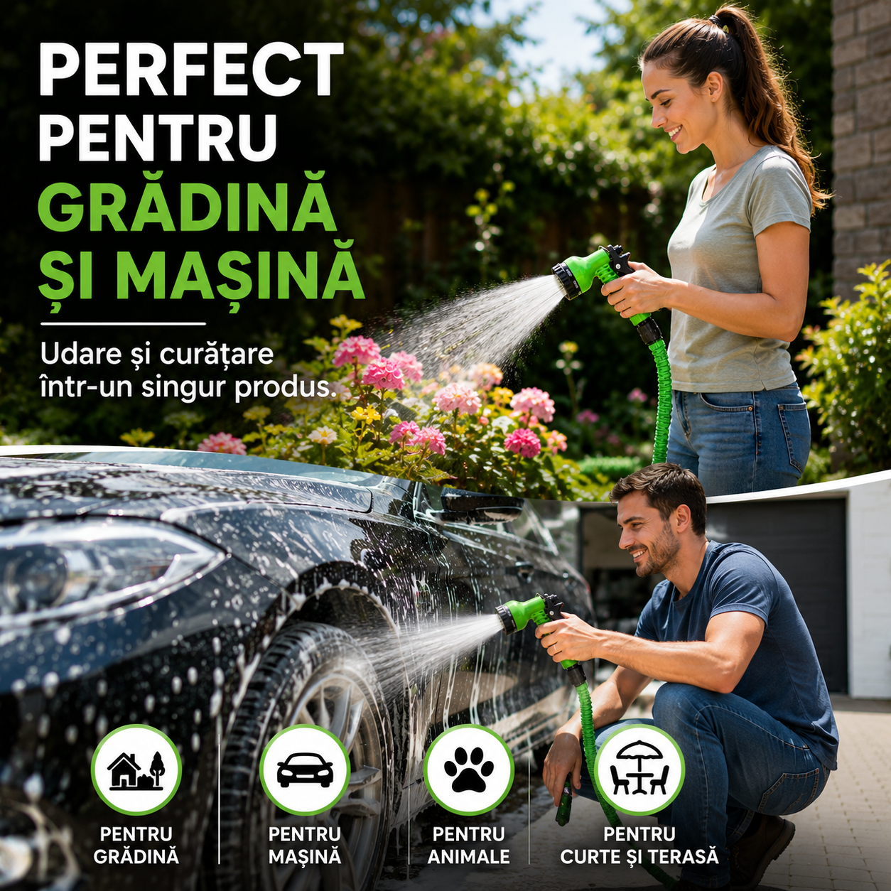 HydroFlex™ – Furtun Extensibil 30M cu 7 Funcții