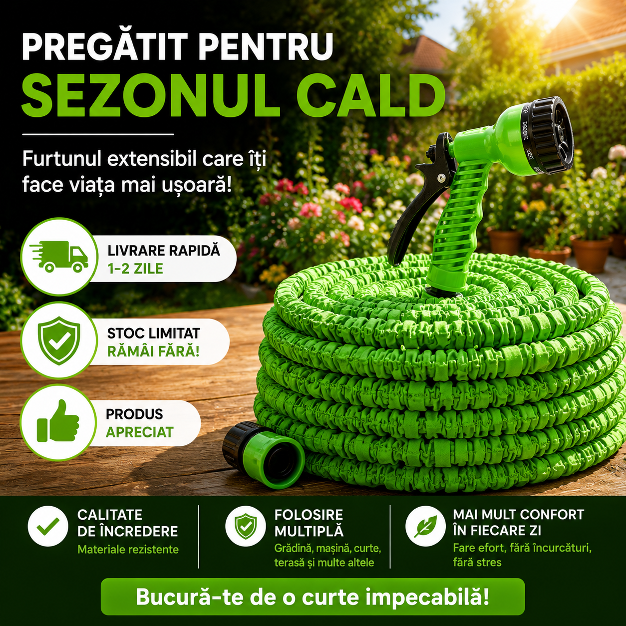 HydroFlex™ – Furtun Extensibil 30M cu 7 Funcții