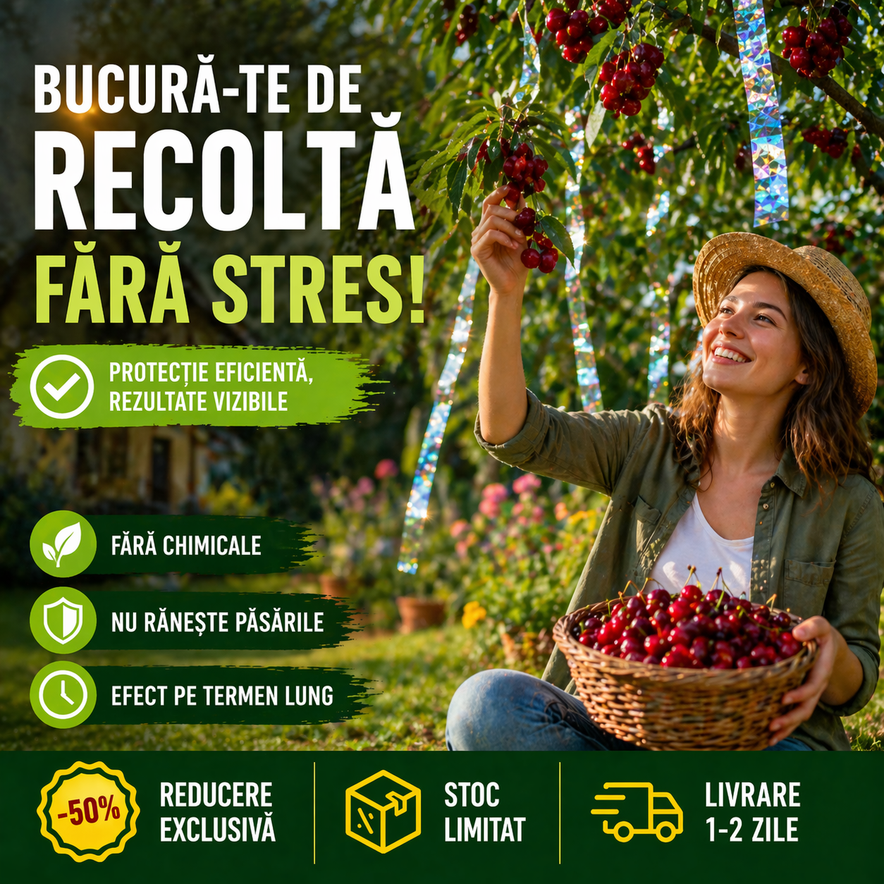 Protect™ Banda Anti Pasari irizata - 35 metri
