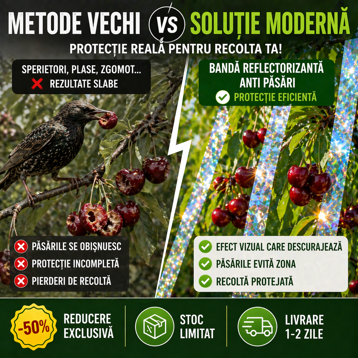 Protect™ Banda Anti Pasari irizata - 35 metri