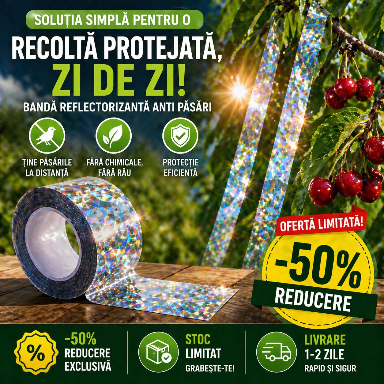 Protect™ Banda Anti Pasari irizata - 35 metri