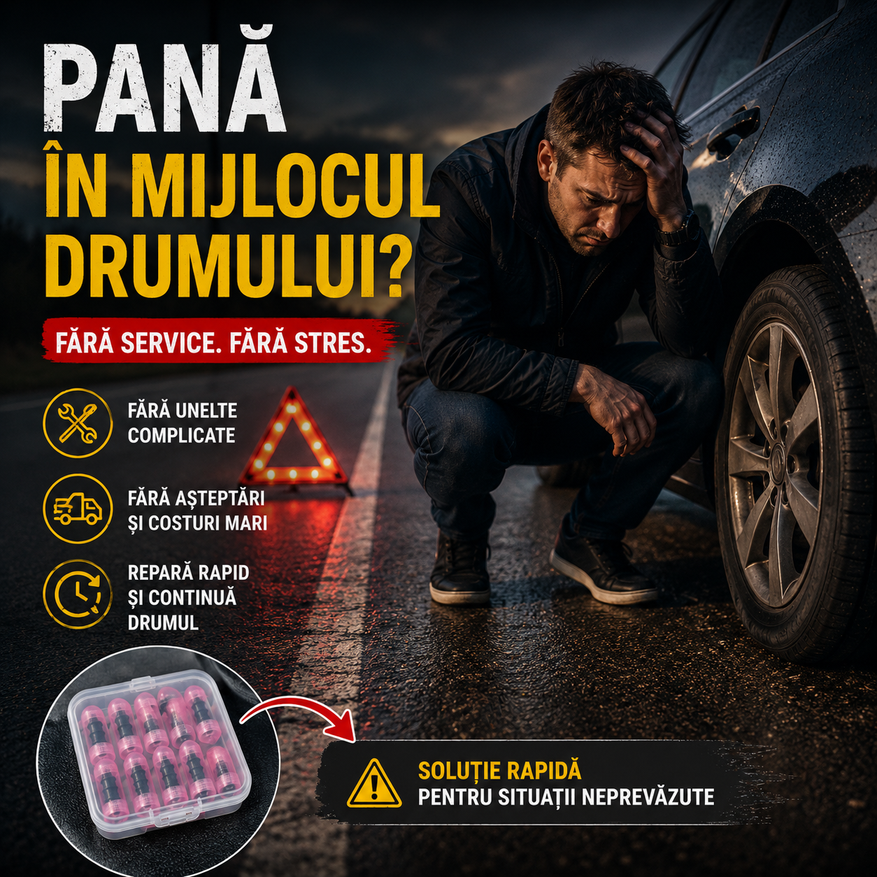 OFERTĂ 1+1 GRATIS – Kit de Urgență pentru Reparație Pană (2 Seturi)