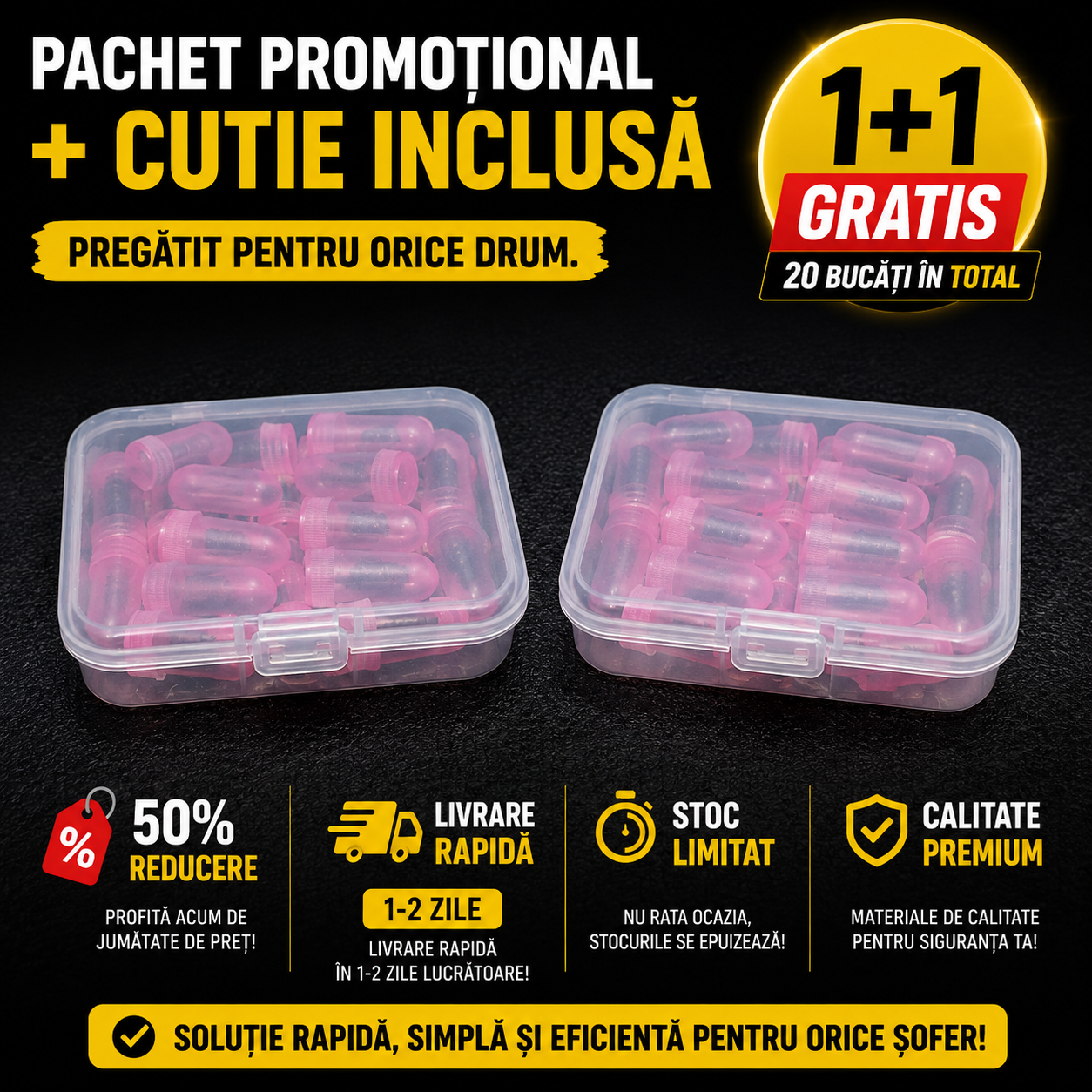 OFERTĂ 1+1 GRATIS – Kit de Urgență pentru Reparație Pană (2 Seturi)