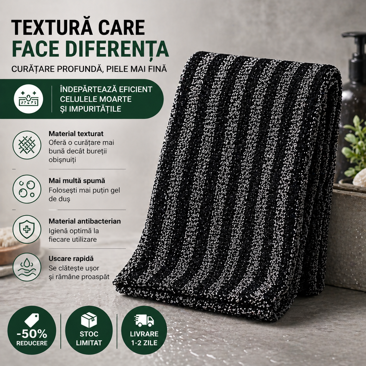 Derma™ prosop exfoliant antibacterian pentru duș - 120 cm