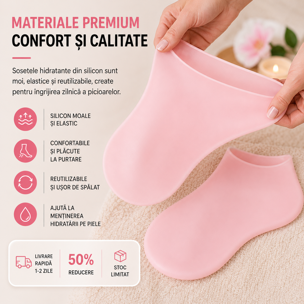 Oferta 50% Reducere - Sosete hidratante de îngrijire