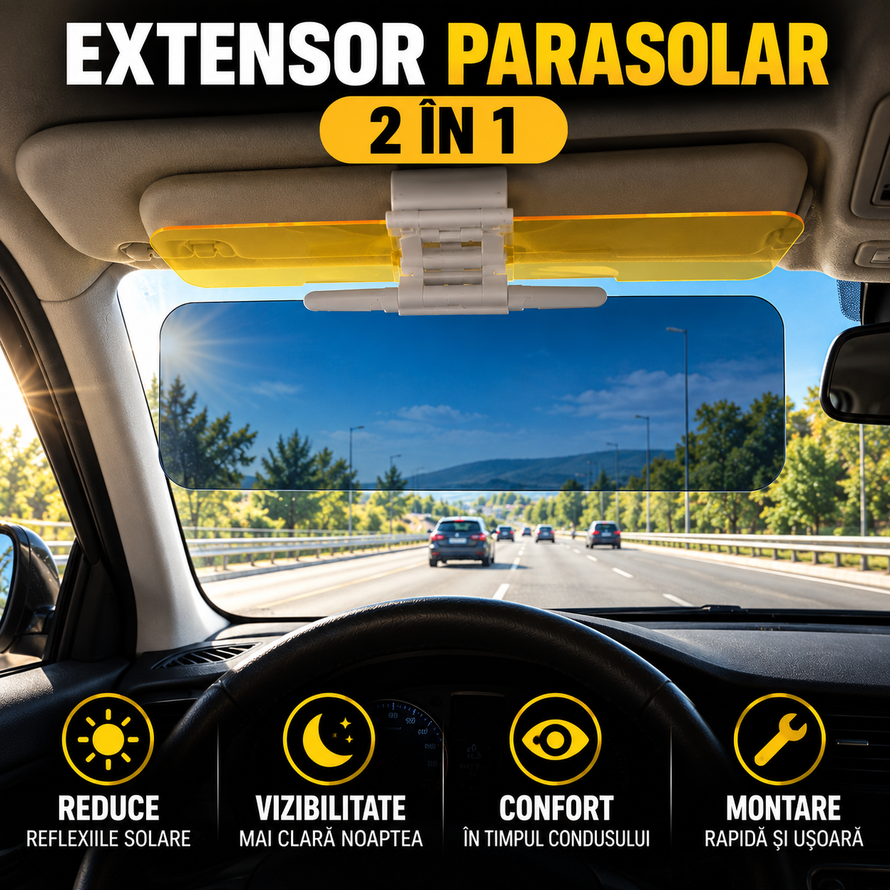 Visora™ Duo – Extensor Parasolar Auto 2 în 1 pentru Zi și Noapte