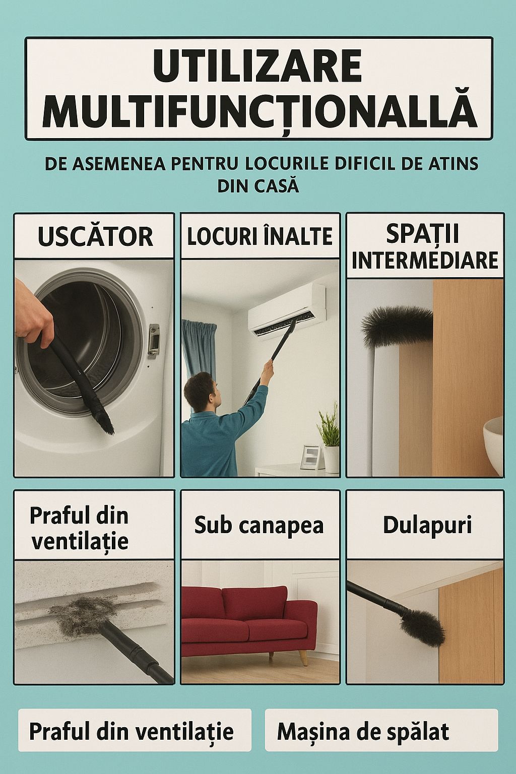 Perie Multifunctionala, negru, flexibila, 69 cm